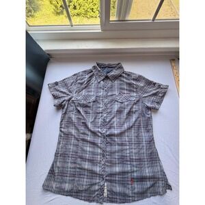 Women's Vaude Plaid Short Sleeve Hiking Button Down Shirt Size L 42